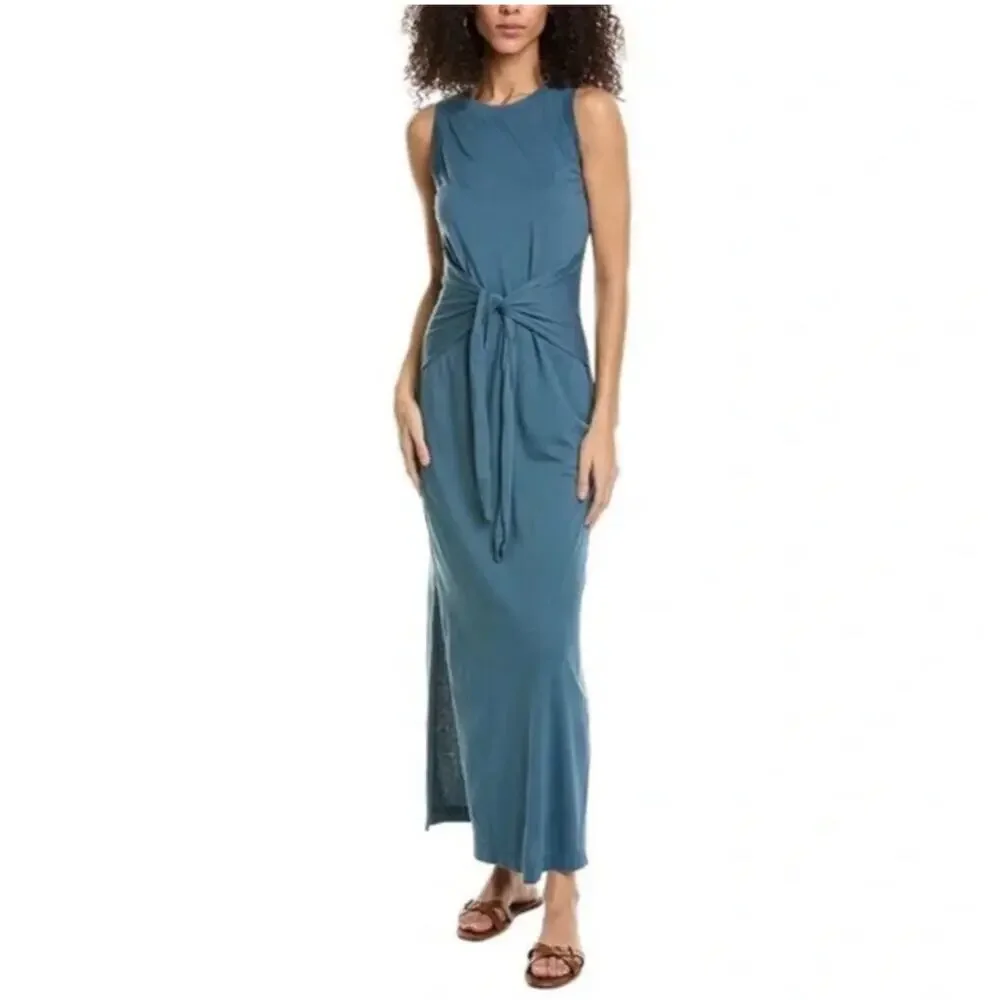 Michael Stars Solange Dress Size Small NEW Tie Waist Maxi Pebble Blue NWOT - Picture 3 of 15